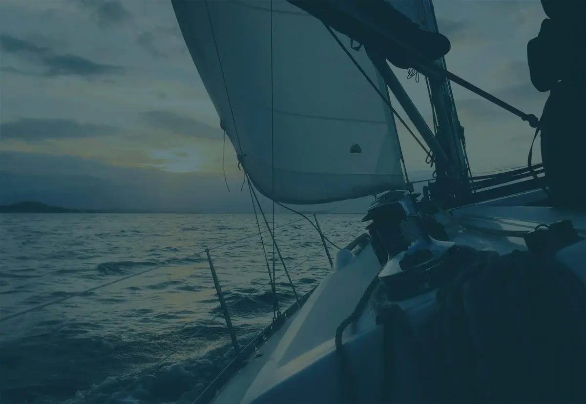 First-person view on a sailboat rocking in the waves